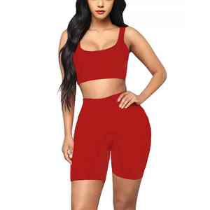 ชุดโยคะแบบใหม่ ดีไซน์ทันสมัย เสื้อครอปแขนกุด กางเกงขาสั้น ชุดออกกำลังกายสองชิ้นสำหรับผู้หญิง - Product Image 5
