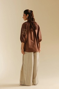 Brown Embroidered Women Kurta Palazzo Pants Set Indian Pakistani Clothing for Daily Wear - Product Image 2