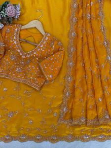 Sari de Seda para Mujer, Diseño de Alta Costura, Sin Arrugas, para Fiestas, Bodas y Diwali - Product Image 4