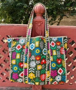 Hand-Printed <b>Quilted</b> Cotton Tote <b>Bag</b>, Reversible Market <b>Bag</b> - Product Image 6