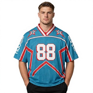Maillot de sport à manches courtes pour homme, bleu, rouge, blanc, numéro 88, col en V, avec motif géométrique étoiles, respirant, coupe régulière - Product Image 1