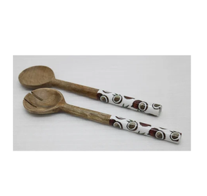 Natural Finisbing <b>Serving</b> <b>Spoon</b> & Fork Great Quality Natural Wood Fruit and Vegetable Salad Server With Metal Handle - Product Image 4