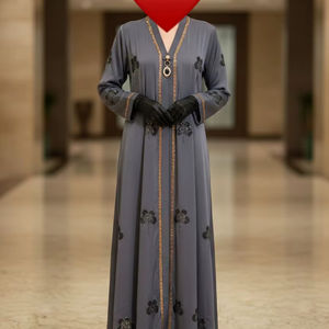Abaya Hijab de Luxe Droite, Robe Musulmane Style Cotey, Écharpe, avec Superbe Broderie Diamantée sur le Devant, Haute Qualité - Product Image 1