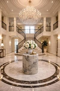 Table d'appoint en marbre naturel de luxe à surface cannelée |   Table d'appoint ronde en pierre sur piédestal |   Table d'appoint moderne en marbre pour la décoration du salon - Product Image 4