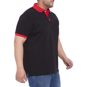 Camiseta de Golf Casual de Verano para Hombre, Cuello en Contraste Sólido, Tejido de Punto, Logotipo Personalizado, 220g, Mezcla de Algodón Transpirable, Manga Corta, Negra y Roja - Product Image 4