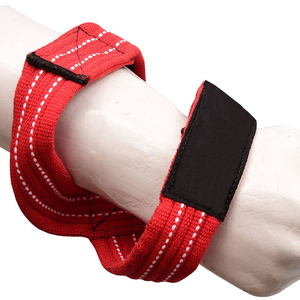 Sangles de levage en forme de 8 de haute qualité, en nylon rouge, avec fermeture Velcro réglable, pour la musculation, unisexes. - Product Image 6