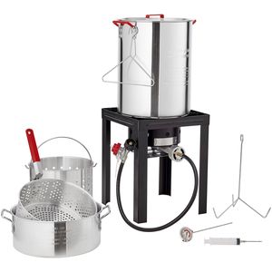 Set Friggitrice per Tacchino da 30 Qt e Vaporiera per Pesce da 10 Qt, Pentola per Friggere Frutti di Mare in Alluminio per Esterni con Bruciatore a Propano da 54.000 BTU - Product Image 1