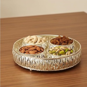 White Metal <b>Gift</b> <b>Hamper</b> <b>Basket</b> with Movable Handles Fancy Plated <b>Basket</b> for <b>Gifts</b> Return <b>Gifts</b> Dry Fruits Packing & Decoration - Product Image 1