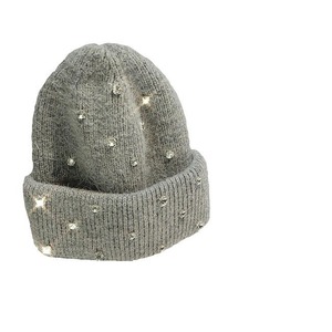 Unisex Acrylic Knit Beanie Hat With Rhinestone Dot Pattern <b>Winter</b> <b>Cap</b> Elegant Casual Style Adult 56-58CM - Product Image 5