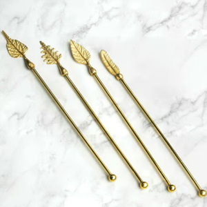 Antique Gold Finish 4-<b>pc</b> Cocktail Stirrers <b>Set</b> of 4 Stainless Steel Stirrers - Product Image 5