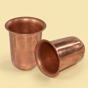 Juego de 2 vasos de cobre 100% puro, hechos a mano, estilo ayurvédico, para una hidratación saludable y desintoxicación, vasos de cobre pulido en oferta. - Product Image 4