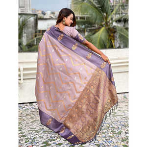 Elite Weaves Lavender Soft Silk Dusty Concept Zig Zag Zari Woven Saree Elegant <b>Club</b> <b>Dresses</b> - Product Image 4
