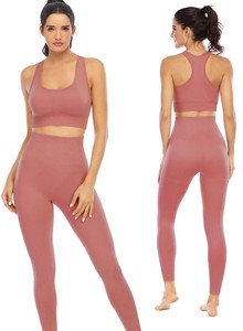 unique and trendy Polyester Spandex <b>Women</b> Yoga Set Stretch Tank <b>Top</b> <b>Compression</b> Leggings Elastic Waist High-Waisted Custom - Product Image 3