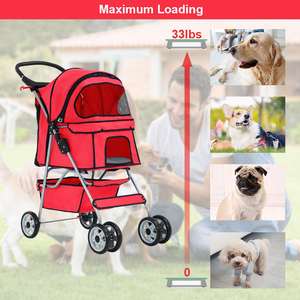 TH-PPS-517 Foldable Four <b>Wheel</b> <b>Pet</b> Stroller <b>with</b> Ventilated Mesh Spacious Cabin Durable Frame and Storage Basket - Product Image 4