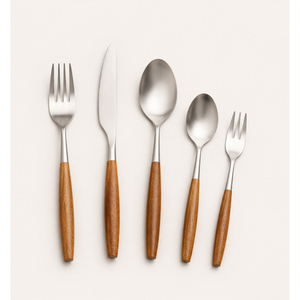 Juego de Cubiertos de Acero Inoxidable con Mango de Madera de Nogal Natural, Precio de Fábrica, Cubertería Premium para Hoteles de Lujo y Cocinas Domésticas - Product Image 1