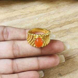 Fashionable 18k Gold Plated Brass <b>Ring</b> Carnelian Vintage Style <b>Statement</b> <b>Ring</b> Hollow Cutout Band <b>Ring</b> Wholesale <b>Ring</b> For Women - Product Image 2