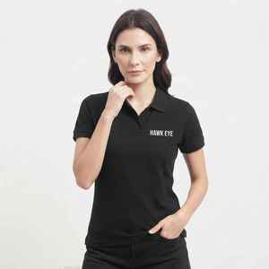 เสื้อโปโลผ้าฝ้ายปิเก้สีดำสำหรับผู้หญิง แขนสั้น สวมใส่สบาย ระบายอากาศได้ดี พิมพ์ลายตัวอักษรด้านหน้า - Product Image 1