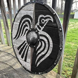 Bouclier en bois rustique nordique viking, rond, artisanal, pour la décoration de la maison, l'affichage historique et l'utilisation en costume. - Product Image 5
