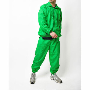 Ensemble de survêtement vert pour homme, 2 pièces, manches longues, fermeture éclair, couleur unie, léger, en polyester, avec poches latérales - Product Image 3