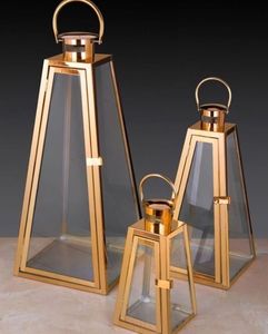Luxury Gold Metal Glass <b>Lantern</b> Candle Holder <b>Set</b> 3pcs Modern Tapered Design Wedding Decoration - Product Image 1