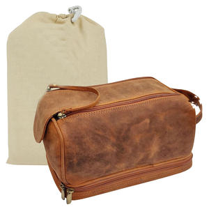 Estuche de Cuero Impermeable con Cierre, Organizador de Viaje para Hombres y Mujeres, Kit de Afeitado y Maquillaje de Gran Capacidad - Product Image 3