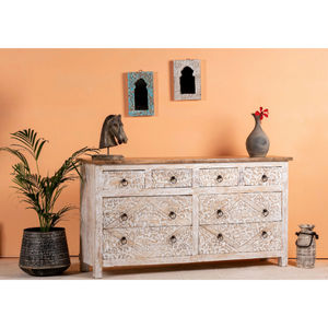 Muebles de Comedor Tipo Buffet, Aparador Rústico, Gabinete de Almacenamiento, Aparador Decorativo con Tallado en Madera, Diseño de Elefante en Color Blanco Lavado - Product Image 1