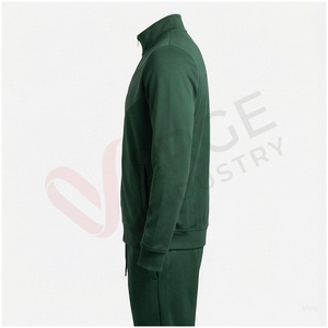 Veste de survêtement homme vert foncé à manches longues, col montant, fermeture éclair sur le devant, couleur unie, respirante, coupe décontractée, pour l'automne - Product Image 3