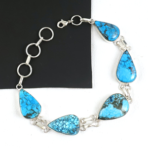 Bracelet en pierres précieuses de turquoise magnadite naturelle de qualité supérieure, en forme de goutte, plaqué argent 925, bijoux faits à la main pour femmes - Product Image 1