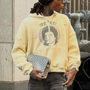 เสื้อฮู้ดดี้ทรงบ็อกซี่โอเวอร์ไซส์สไตล์วินเทจยี่ห้อ Huili Oem สำหรับผู้ชาย แบบซิป มีลายกราฟิกพิมพ์ลายปักเอง ผ้าหนานุ่มแบบวาฟเฟิล - Product Image 5