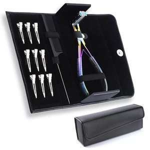 Kit professionnel de pinces pour extensions de cheveux avec clips et peigne, étui en cuir noir - Product Image 4