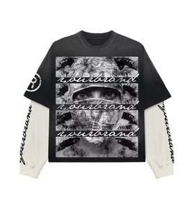 Camiseta Personalizada Estilo Y2K, 300 GSM, Algodón Grueso de Doble Capa, Manga Larga, Corte Holgado, Diseño con Letras y Estampado Gráfico de Fábrica OEM - Product Image 6