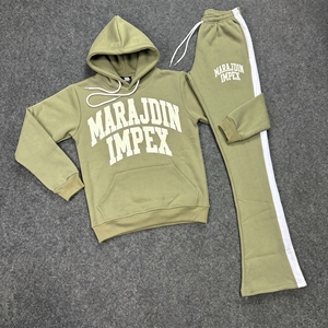 Conjunto Deportivo de 2 Piezas para Mujer, Invierno, Estilo Urbano, Felpa, Personalizado, Pantalones Deportivos con Bordado, Pantalones Acampanados, Sudadera con Logotipo, Joggers - Product Image 2