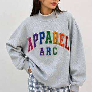 Sweat-shirts pour femmes, gris chiné, avec broderie et appliques colorées, coupe oversize, légers, style rétro USA, vêtements de marque privée - Product Image 1