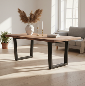 Industrial Raki Rectangular Solid Suar Wood <b>Dining</b> <b>Table</b> with Black Iron Frame and Easy Installation for Modern Loft Living - Product Image 4