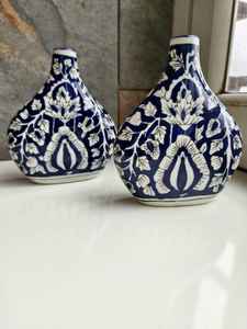 Luxury Handcrafted Lead Free Eco-Friendly Blue Ceramic <b>Flower</b> Vase White Floral Glaze for Stylish Decorative Living Rooms - Product Image 4