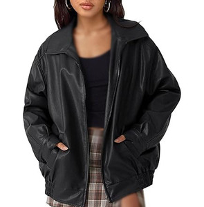 Chaquetas Extra Grandes de Cuero Genuino para Mujer, Chaquetas Negras de Alta Calidad para Mujer, Abrigos de Motocicleta de Moda al por Mayor, Logotipo Personalizado OEM - Product Image 1