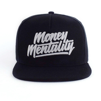Gorra Snapback Bordada Money Mentality, Negra, de Algodón, Lona Común, 6 Paneles, Ajustable, Unisex, Estilo Urbano