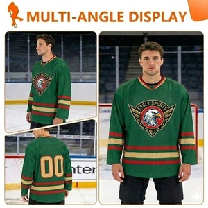 Maillot de hockey sur glace sublimé style tendance en gros, respirant, couleur personnalisée, 100 % polyester, sergé, pour adultes, coupe-vent et imperméable - Product Image 2