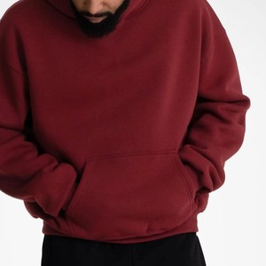 Sweats à capuche surdimensionnés rouges personnalisés pour hommes, en molleton épais, avec logo et marque personnalisés, vente en gros, streetwear de haute qualité, fournisseur OEM - Product Image 2