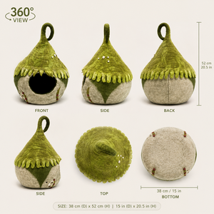 Casa para gatos de fieltro de lana 100% hecha a mano en Nepal por artesanos entrenados, cueva para gatos diseñada con Templo cálido y cómodo con patrón sólido - Product Image 3