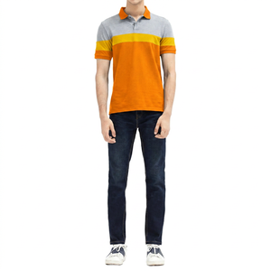 เสื้อโปโลแขนสั้นผู้ชาย คอตตอนถักลายทาง สีตัดต่อ สวมใส่สบาย ระบายอากาศได้ดี ทรงปกติ - Product Image 3