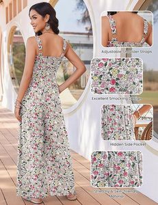 Mono sin tirantes con estampado floral para mujer, transpirable, de cintura alta, estilo bohemio, largo completo, de rayón, holgado, para primavera, verano y playa - Product Image 4
