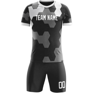Conjunto de Camiseta de Fútbol Personalizada con Estampado Sublimado, Patrón Geométrico, Cuello Redondo, Manga Corta, 100% Poliéster, Absorbe la Humedad, Unisex para Adultos - Product Image 4
