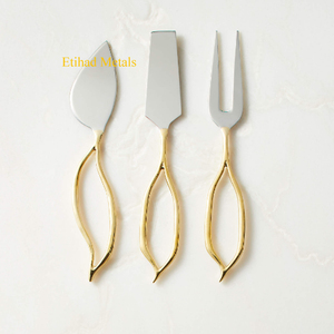 Handmade Brass Handle <b>Cheese</b> Knives <b>Set</b> of 3 <b>Cheese</b> Knives Brass <b>Cheese</b> Knives <b>Set</b> of 3 Valleta Gold <b>Cheese</b> Knives <b>Set</b> of 3 - Product Image 1