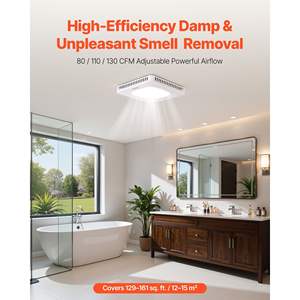 Ventilador de Techo con Motor de CA Premium, Luz LED, 80-110-130 CFM, Extractor de Baño, Tres Velocidades, Temperatura de Color, 1.5 Sones, Bajo Ruido - Product Image 2