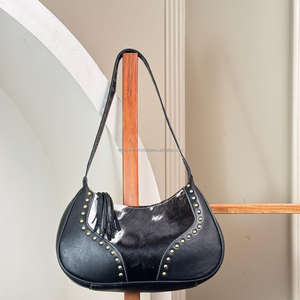 High Quality Luxury Elegant Genuine Cowhide Leather Ladies Hand Bag Half Moon Hobo Bags Genuine Leather Shoulder Bag for Women's - Product Image 5