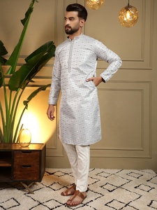 Ensemble kurta-pyjama jacquard pour homme, coupe classique, style indien pakistanais traditionnel, vêtements décontractés de Samp Corporation - Product Image 3