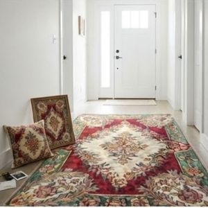 Alfombra de Pasillo con Diseño de Medallón Transicional, Fabricada en India, Color Rojo Marfil, con Motivos Florales, Rectangular, para el Hogar, al Mejor Precio - Product Image 1