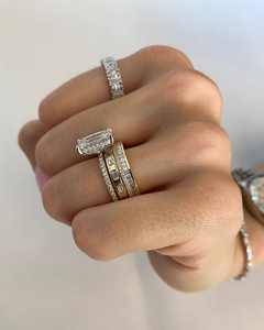 Anillos combinados de joyería fina para mujer, plata de ley 925, chapados en oro blanco, anillo de compromiso y boda con diamante de moissanita VVS. - Product Image 2