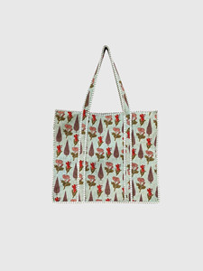 Sac fourre-tout en toile à panneaux floraux, style bohème, ouvert sur le dessus, pour le shopping en toutes saisons - Product Image 1